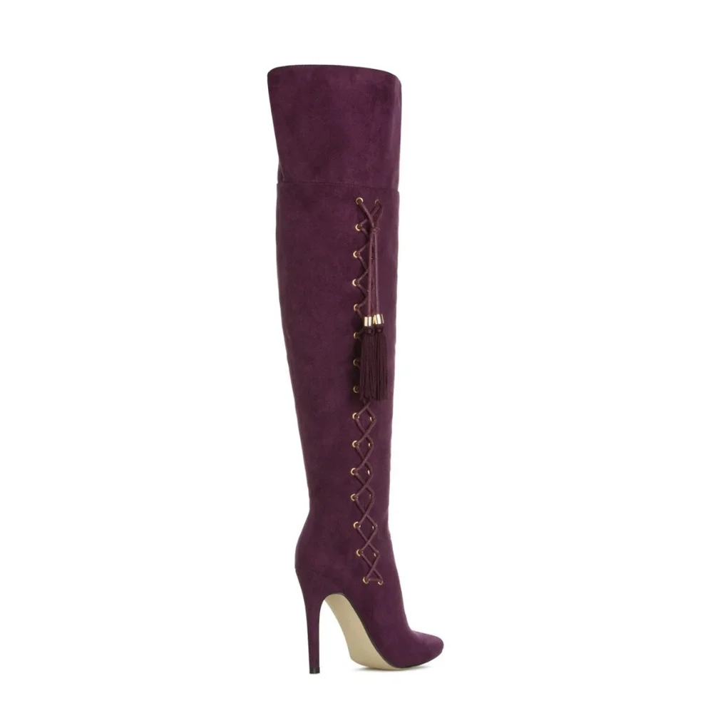 Izabella Rue Dalinda Purple Faux Suede Over The Knee Stiletto Heeled Boots 7